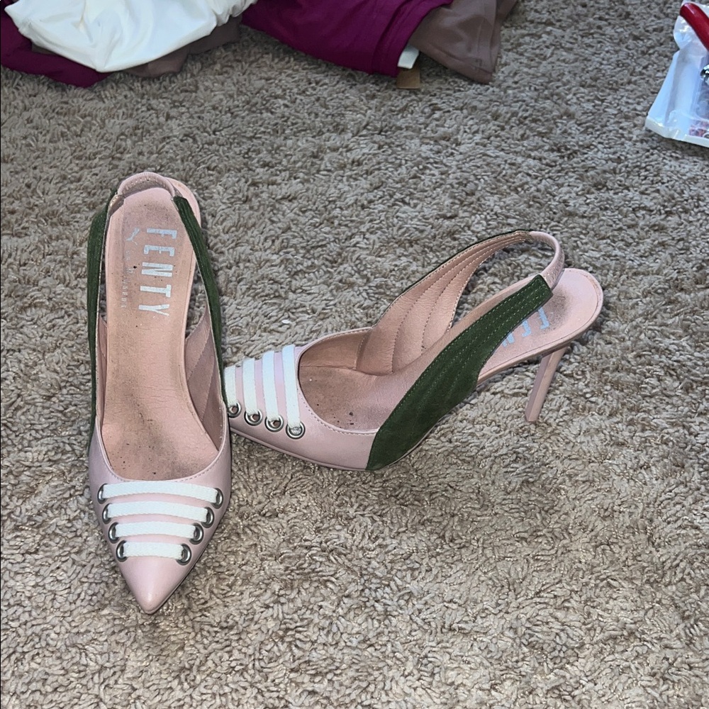 Fenty Puma by Rihanna Pink and Green Slingback laced Heels - Picture 2 of 8